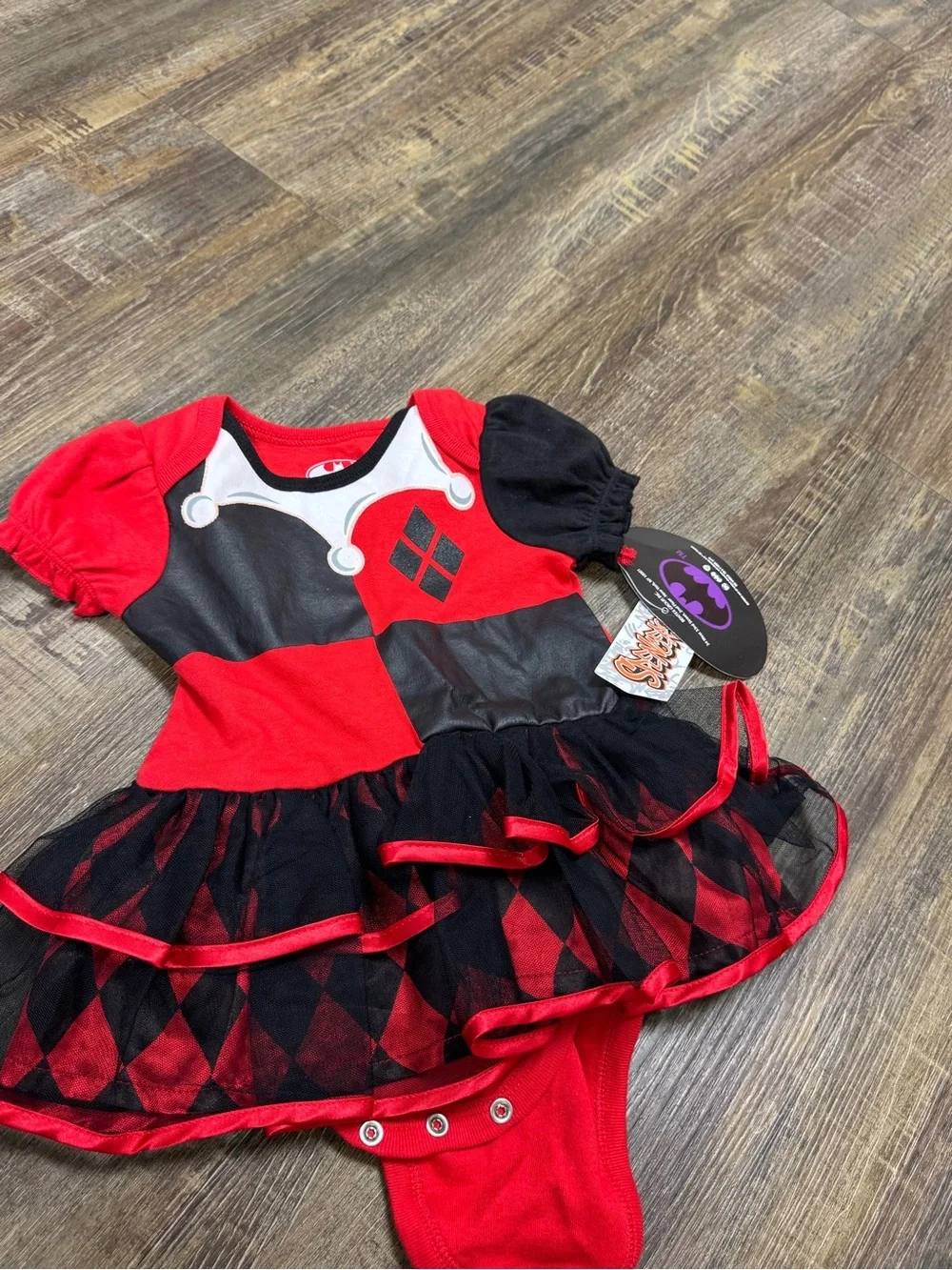 Batman DC Comics Joker Red and Black Onesie Diamond Tulle Skirt Superhero Costum